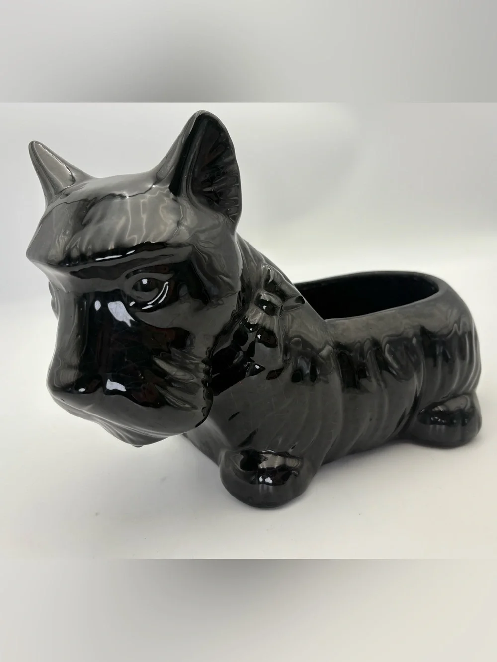 Vintage Black Ceramic Scottie Dog Planter - MCM Beauty